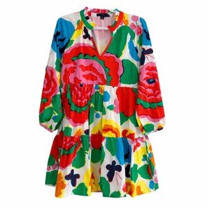 J. Crew Artsy Abstract Floral Cotton Dress Size XS (Small) Bold Colorful Chic